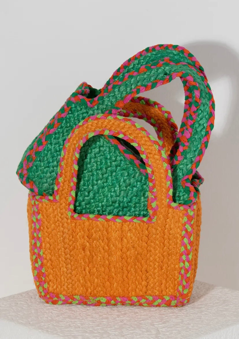 Woven Accent Trim Jute Purse